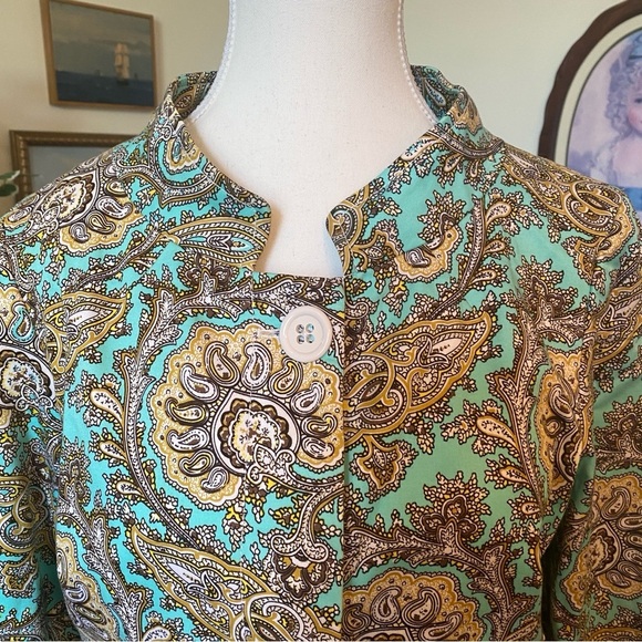 ETCETERA • Aqua Gold Paisley Button Front Long Jacket Coat • Size 8 - Picture 7 of 11